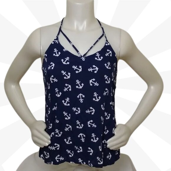 No Bounderies Blue Halter Neckline Sleeveless Rayon Camisole Tank Top Size S - Picture 1 of 7